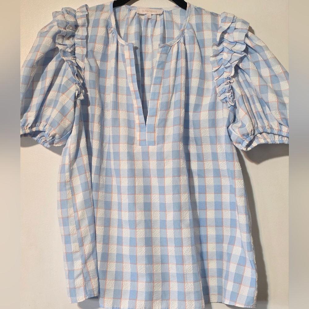 Blue and White Gingham Blouse